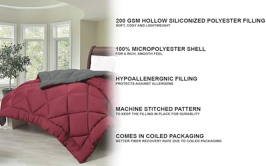 Cloth Fusion Reversible AC Comforter Single Bed 220 GSM,Soft Microfibre Quilt Blanket for Winter